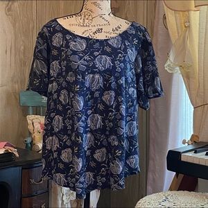 Lucky Brand Blouse 1X _Blue Floral Preowned